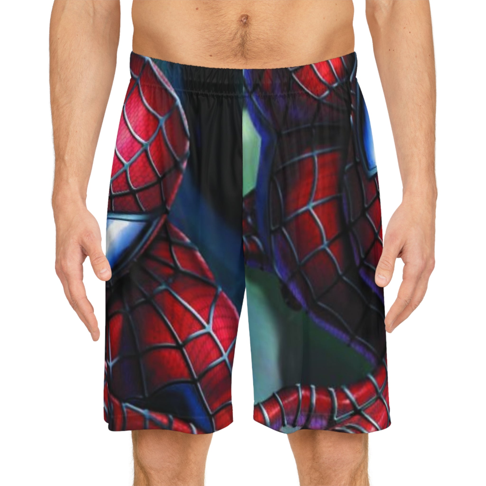 Red Web-Suit Face Basketball Shorts | All-Over Print