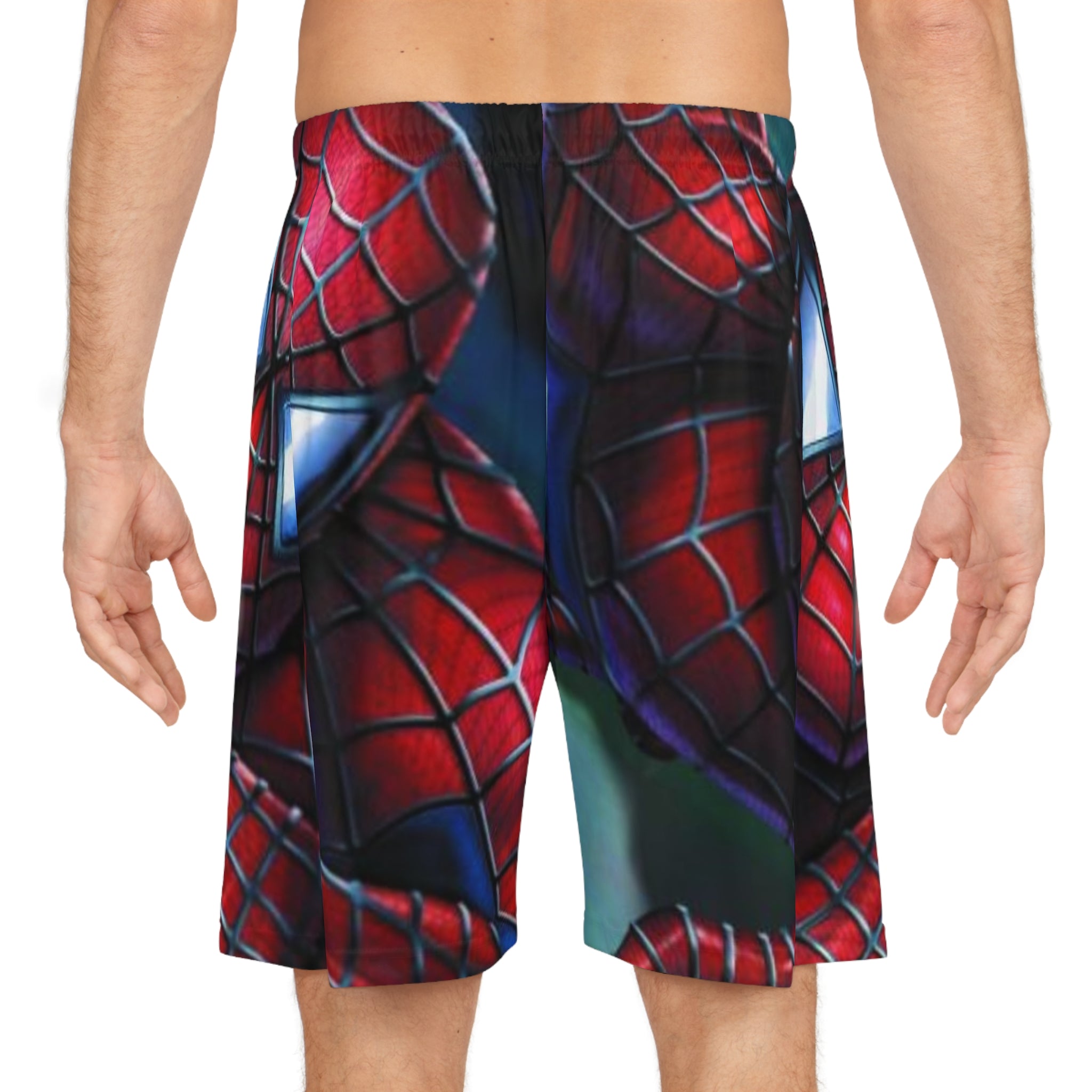 Red Web-Suit Face Basketball Shorts | All-Over Print