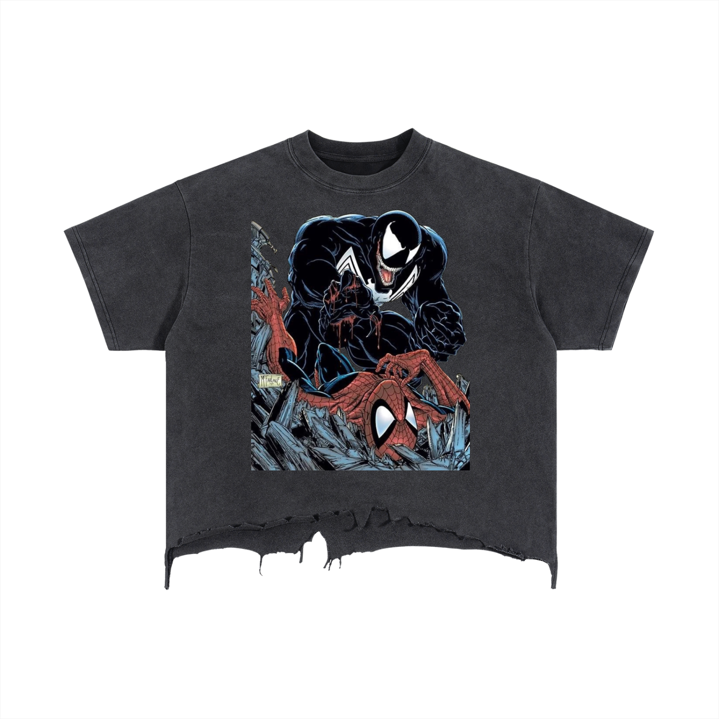 McFarlane Spiderman VS Venom - Vintage Wash Boxy Distressed Hem T-Shirt